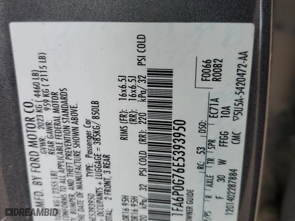 2014 Ford Fusion S with VIN 1FA6P0G76E5393950, listed as a Copart auction lot 51120085 with 93,671 mi miles and Salvage Title. Bid and sale history available at carsss.com. Image 12.