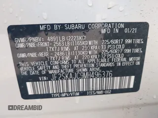 2021 Subaru Forester Premium with VIN JF2SKAJC9MH496376, listed as a IAAI auction lot 42491525 with 25,276 mi miles and . Bid and sale history available at DreamBid. Image 9.