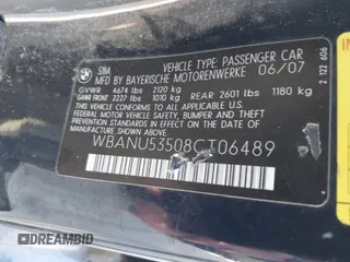 2008 BMW 5 Series 528i with VIN WBANU53508CT06489, listed as a IAAI auction lot 41757477 with 161,706 mi miles and . Bid and sale history available at DreamBid. Image 9.