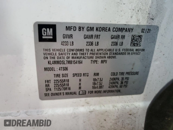 2021 Buick Encore GX Select with VIN KL4MMDSL7MB154164, listed as a Copart auction lot 54900905 with 67,238 mi miles and Clean title. Bid and sale history available at DreamBid. Image 14.