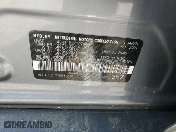 2021 Mitsubishi Outlander ES z VIN JA4ARUAU7MU035906, wystawiony jako Copart lot #53797015 z przebiegiem 72 049 mil mil oraz Szkoda całkowita • Salvage title. Historia ofert i sprzedaży dostępna na DreamBid. Obrazek 13.