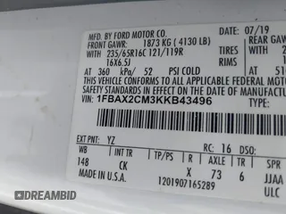 2019 Ford Transit Passenger XL с VIN 1FBAX2CM3KKB43496, выставлен на аукционе IAAI как лот 42050162 с пробегом 98 459 миль миль и . История ставок и продаж доступна на DreamBid. Изображение 9.