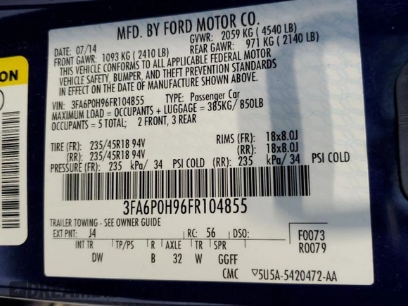2015 Ford Fusion SE z VIN 3FA6P0H96FR104855, wystawiony jako Copart lot #51948365 z przebiegiem 84 281 mil mil oraz Szkoda całkowita • Salvage title. Historia ofert i sprzedaży dostępna na DreamBid. Obrazek 12.
