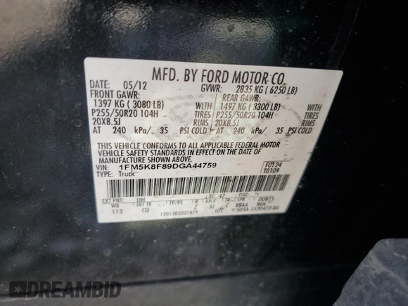 2013 Ford Explorer Limited z VIN 1FM5K8F89DGA44759, wystawiony jako Copart lot #56394745 z przebiegiem 155 329 mil mil oraz Szkoda całkowita • Salvage title. Historia ofert i sprzedaży dostępna na DreamBid. Obrazek 13.