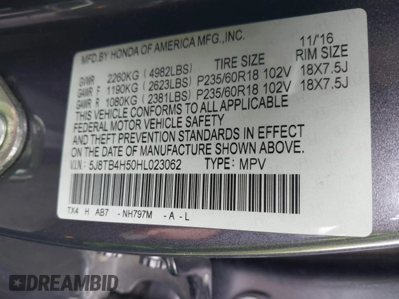 2017 Acura RDX Technology with VIN 5J8TB4H50HL023062, listed as a IAAI auction lot 42000298 with 127,866 mi miles and . Bid and sale history available at carsss.com. Image 9.