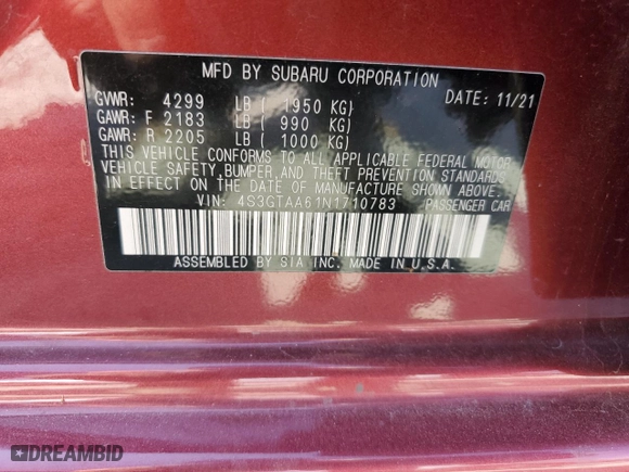 2022 Subaru Impreza with VIN 4S3GTAA61N1710783, listed as a Copart auction lot 71966694 with 49,278 mi miles and Salvage Title. Bid and sale history available at carsss.com. Image 13.