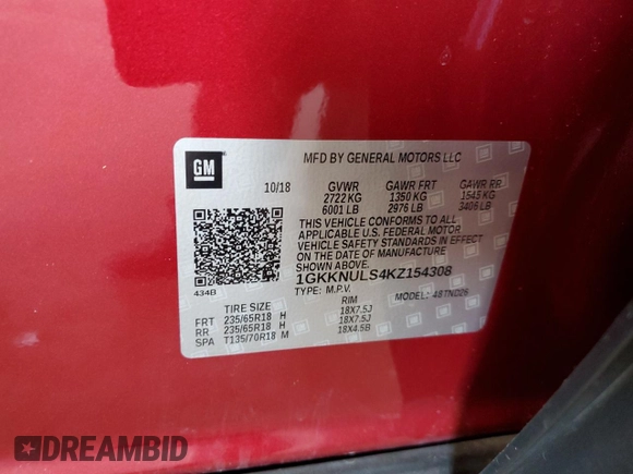 2019 GMC Acadia SLT with VIN 1GKKNULS4KZ154308, listed as a Copart auction lot 47407215 with 102,049 mi miles and Salvage Title. Bid and sale history available at DreamBid. Image 14.
