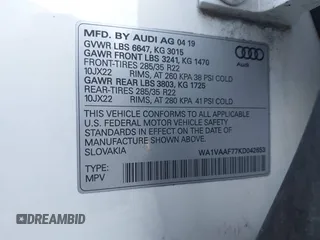 2019 Audi Q7 Prestige z VIN WA1VAAF77KD042653, wystawiony jako IAAI lot #42094332 z przebiegiem 73 489 mil mil oraz . Historia ofert i sprzedaży dostępna na DreamBid. Obrazek 9.