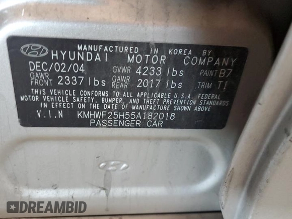 2005 Hyundai Sonata GL with VIN KMHWF25H55A182018, listed as a Copart auction lot 84380404 with 143,710 mi miles and Salvage Title. Bid and sale history available at carsss.com. Image 15.