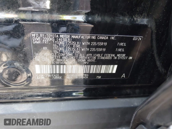 2024 Toyota RAV4 XLE Premium z VIN 2T3C1RFV6RW326346, wystawiony jako IAAI lot #42095364 z przebiegiem 4 610 mil mil oraz . Historia ofert i sprzedaży dostępna na DreamBid. Obrazek 9.