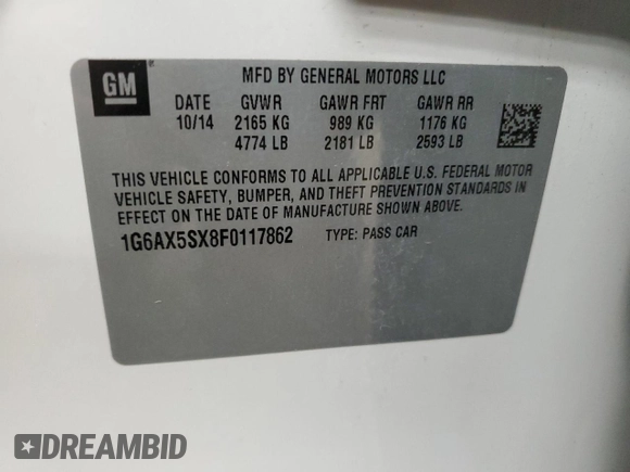 2015 Cadillac CTS Luxury AWD with VIN 1G6AX5SX8F0117862, listed as a Copart auction lot 50394875 with 74,696 mi miles and Clean title. Bid and sale history available at DreamBid. Image 14.
