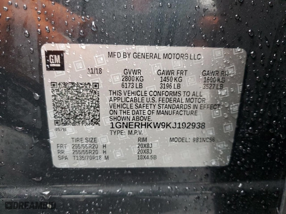 2019 Chevrolet Traverse LT Leather with VIN 1GNERHKW9KJ192938, listed as a Copart auction lot 44165175 with 94,460 mi miles and Salvage Title. Bid and sale history available at carsss.com. Image 12.