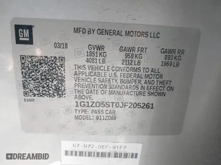 2018 Chevrolet Malibu LT with VIN 1G1ZD5ST0JF205261, listed as a IAAI auction lot 41374480 with 142,948 mi miles. Bid and sale history available at carsss.com. Image 9.