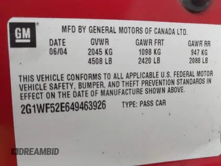 2004 Chevrolet Impala with VIN 2G1WF52E649463926, listed as a IAAI auction lot 41971628 with Not Provided miles and . Bid and sale history available at DreamBid. Image 9.