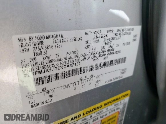 2019 Ford Expedition Max XLT with VIN 1FMJK1JT8KEA37151, listed as a Copart auction lot 50173895 with 142,360 mi miles and Salvage Title. Bid and sale history available at DreamBid. Image 14.