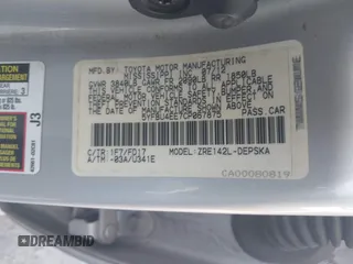 2012 Toyota Corolla L with VIN 5YFBU4EE7CP067875, listed as a IAAI auction lot 42104406 with 277,607 mi miles. Bid and sale history available at carsss.com. Image 9.