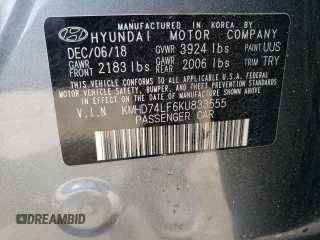 2019 Hyundai Elantra SE with VIN KMHD74LF6KU833555, listed as a Copart auction lot 53786815 with 56,501 mi miles and Salvage Title. Bid and sale history available at DreamBid. Image 13.