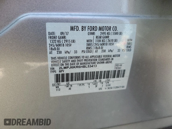 2017 Lincoln MKX Select with VIN 2LMPJ6KR6HBL53413, listed as a Copart auction lot 50981035 with 68,539 mi miles and Salvage Title. Bid and sale history available at carsss.com. Image 14.