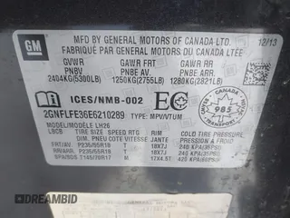 2014 Chevrolet Equinox LT with VIN 2GNFLFE36E6210289, listed as a IAAI auction lot 41547642 with 98,409 mi miles. Bid and sale history available at carsss.com. Image 9.