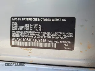 2013 BMW 3 Series 328i with VIN WBA3C1C54DK103415, listed as a IAAI auction lot 42147590 with 113,188 mi miles and . Bid and sale history available at carsss.com. Image 9.