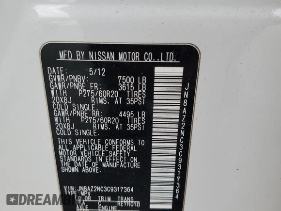 2012 Infiniti QX56 8-passenger z VIN JN8AZ2NC3C9317364, wystawiony jako Copart lot #49665145 z przebiegiem 228 371 mil mil oraz Czysty tytuł • Clean title. Historia ofert i sprzedaży dostępna na DreamBid. Obrazek 13.