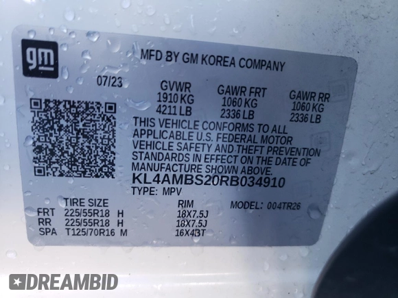 2024 Buick Encore GX Preferred с VIN KL4AMBS20RB034910, выставлен на аукционе Copart как лот 45584805 с пробегом 32 341 миль миль и Списание • Salvage title. История ставок и продаж доступна на DreamBid. Изображение 14.