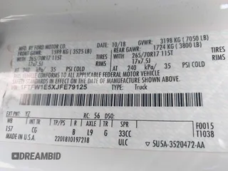 2018 Ford F-150 XL with VIN 1FTFW1E5XJFE79125, listed as a IAAI auction lot 42043296 with 165,003 mi miles. Bid and sale history available at carsss.com. Image 9.
