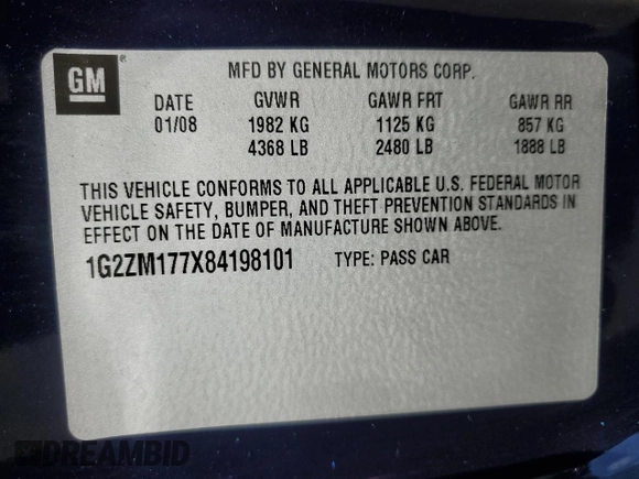 2008 Pontiac G6 GXP with VIN 1G2ZM177X84198101, listed as a Copart auction lot 74971834 with 46,765 mi miles and Salvage Title. Bid and sale history available at carsss.com. Image 13.