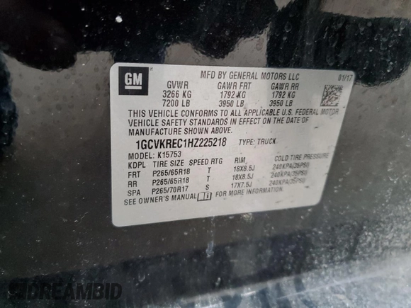 2017 Chevrolet Silverado 1500 LT with VIN 1GCVKREC1HZ225218, listed as a Copart auction lot 48948735 with 114,627 mi miles and Salvage Title. Bid and sale history available at DreamBid. Image 14.