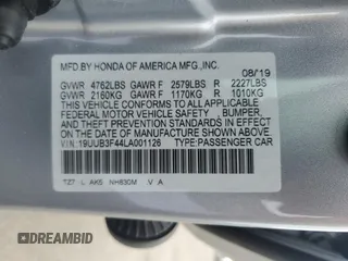 2020 Acura TLX Technology with VIN 19UUB3F44LA001126, listed as a Copart auction lot 58700805 with 49,195 mi miles and Salvage title. Bid and sale history available at DreamBid. Image 12.