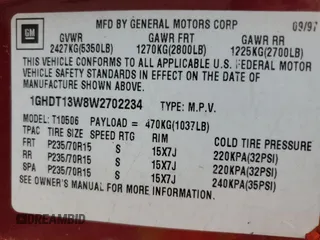 1998 Oldsmobile Bravada z VIN 1GHDT13W8W2702234, wystawiony jako Copart lot #61893974 z przebiegiem 164 761 mil mil oraz Szkoda całkowita • Salvage title. Historia ofert i sprzedaży dostępna na DreamBid. Obrazek 12.