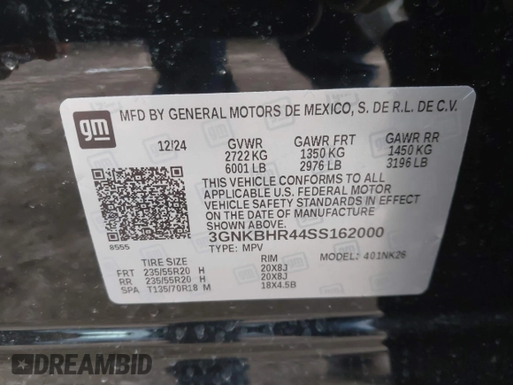 2025 Chevrolet Blazer LT with VIN 3GNKBHR44SS162000, listed as a IAAI auction lot 41773192 with 718 mi miles and . Bid and sale history available at DreamBid. Image 9.
