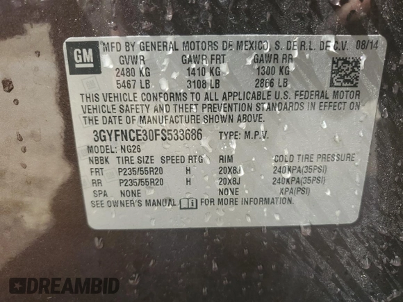 2015 Cadillac SRX Performance Collection z VIN 3GYFNCE30FS533686, wystawiony jako Copart lot #49820745 z przebiegiem 134 363 mil mil oraz Szkoda całkowita • Salvage title. Historia ofert i sprzedaży dostępna na DreamBid. Obrazek 14.