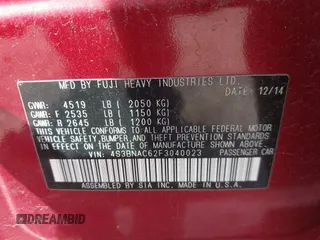 2015 Subaru Legacy Premium with VIN 4S3BNAC62F3040023, listed as a IAAI auction lot 42390097 with 143,257 mi miles and . Bid and sale history available at DreamBid. Image 9.