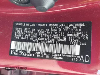 2018 Toyota Corolla L with VIN 2T1BURHEXJC991572, listed as a IAAI auction lot 42076522 with 38,905 mi miles and . Bid and sale history available at DreamBid. Image 9.