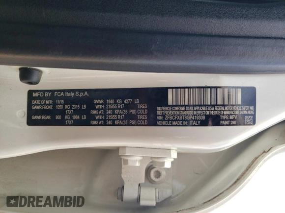 2016 FIAT 500X Easy z VIN ZFBCFXBT8GP419309, wystawiony jako Copart lot #61047315 z przebiegiem 135 462 mil mil oraz Szkoda całkowita • Salvage title. Historia ofert i sprzedaży dostępna na DreamBid. Obrazek 14.