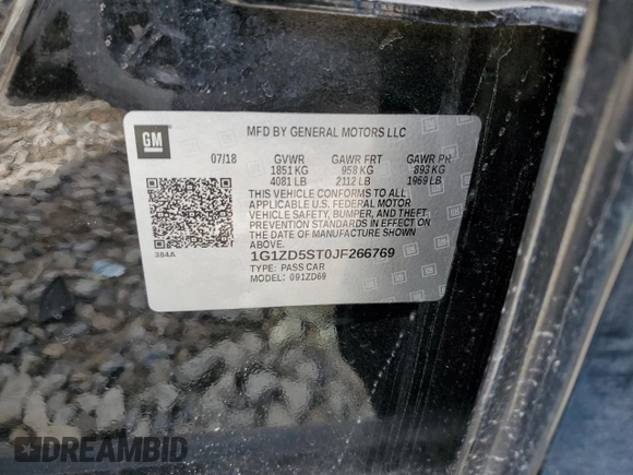 2018 Chevrolet Malibu LT with VIN 1G1ZD5ST0JF266769, listed as a Copart auction lot 51548615 with 64,585 mi miles and Salvage title. Bid and sale history available at DreamBid. Image 12.