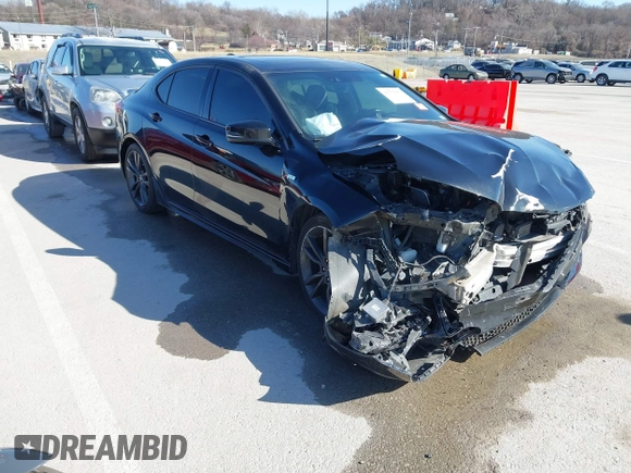 2018 Acura TLX w/A-SPEC Pkg with VIN 19UUB3F63JA004842, listed as a IAAI auction lot 41755857 with 134,777 mi miles. Bid and sale history available at carsss.com. Image 1.