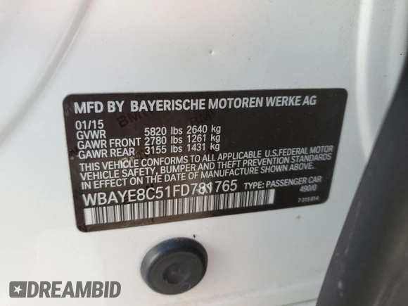 2015 BMW 7 Series 750Li with VIN WBAYE8C51FD781765, listed as a Copart auction lot 48091623 with Not Provided miles. Bid and sale history available at carsss.com. Image 13.