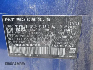 2016 Honda Fit LX with VIN JHMGK5H59GX009270, listed as a IAAI auction lot 41858335 with 176,785 mi miles. Bid and sale history available at carsss.com. Image 9.