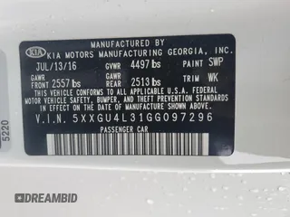 2016 Kia Optima EX with VIN 5XXGU4L31GG097296, listed as a Copart auction lot 74909523 with 79,450 mi miles and Salvage Title. Bid and sale history available at carsss.com. Image 13.
