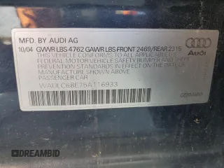 2005 Audi A4 1.8T SE with VIN WAULC68E75A116933, listed as a Copart auction lot 78170564 with 217,181 mi miles and Salvage Title. Bid and sale history available at carsss.com. Image 15.