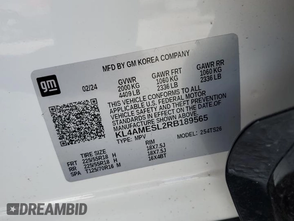 2024 Buick Encore GX Sport Touring with VIN KL4AMESL2RB189565, listed as a Copart auction lot 62191195 with 8,628 mi miles and Non repairable. Bid and sale history available at DreamBid. Image 12.