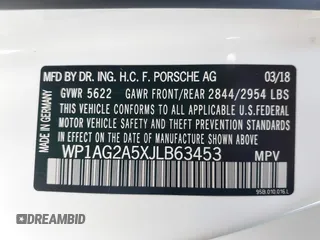 2018 Porsche Macan GTS with VIN WP1AG2A5XJLB63453, listed as a IAAI auction lot 42583686 with 65,412 mi miles and . Bid and sale history available at DreamBid. Image 9.