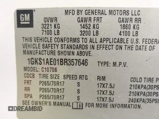 2011 GMC Yukon SLE with VIN 1GKS1AE01BR357646, listed as a IAAI auction lot 41352588 with 193,225 mi miles. Bid and sale history available at carsss.com. Image 9.