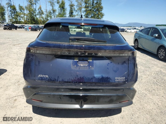 2023 Nissan ARIYA ENGAGE with VIN JN1CF0BB7PM707483, listed as a Copart auction lot 69260554 with 7,377 mi miles and Salvage Title. Bid and sale history available at carsss.com. Image 6.