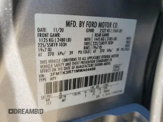 2021 Ford Mustang Mach-E Premium z VIN 3FMTK3R71MMA04498, wystawiony jako Copart lot #51796155 z przebiegiem 7 800 mil mil oraz Szkoda całkowita • Salvage title. Historia ofert i sprzedaży dostępna na DreamBid. Obrazek 13.