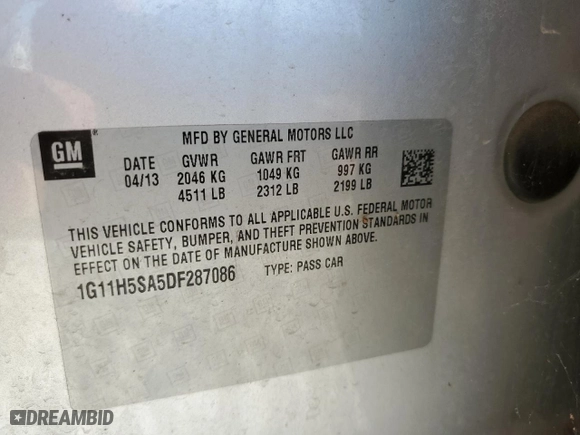 2013 Chevrolet Malibu LTZ with VIN 1G11H5SA5DF287086, listed as a Copart auction lot 42431195 with 90,752 mi miles and Clean Title. Bid and sale history available at carsss.com. Image 12.