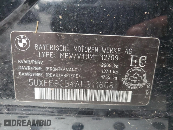 2010 BMW X5 z VIN 5UXFE8C54AL311608, wystawiony jako Copart lot #49004095 z przebiegiem Nie podano mil oraz Szkoda całkowita • Salvage title. Historia ofert i sprzedaży dostępna na DreamBid. Obrazek 14.
