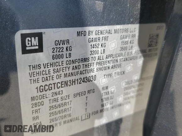 2017 Chevrolet Colorado 4WD LT z VIN 1GCGTCEN3H1243030, wystawiony jako Copart lot #52373095 z przebiegiem 146 632 mil mil oraz Szkoda całkowita • Salvage title. Historia ofert i sprzedaży dostępna na DreamBid. Obrazek 14.